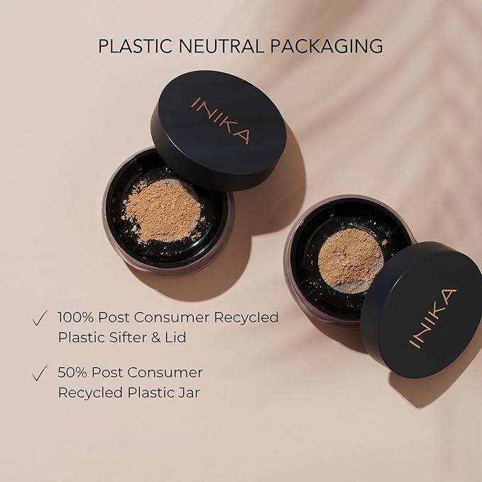 INIKA Organic Mineral Powder Foundation with SPF 25 - Vegan Makeup, Natural Looking, Buildable Coverage, Flawless Radiance & Glow, Blemish Coverage, Cruelty Free, Sustainable Packaging, Trust, 8g