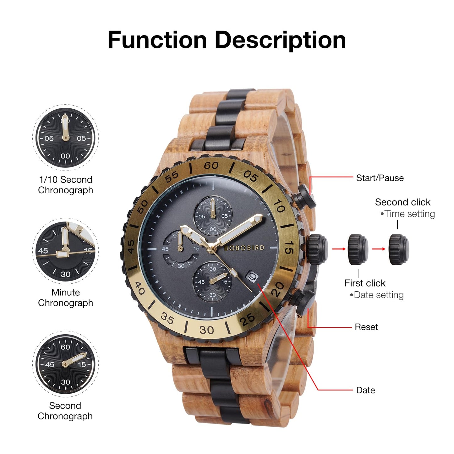 2win Engraved Wooden Watches for Men Gold Date Chronograph Military Luxury Japanese Movement Personalized Anniversary Watch Gift for Husband My Man Boyfriend (A-for-Husband)