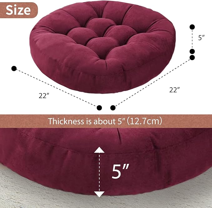Gfobip Meditation Floor Pillow Set of 2 Large Round Floor Cushions for Adults Tufted Corduroy Floor Seat Pillows Cushion for Living Room Tatami Yoga,Yellow 22" L x 22" W x 5" H
