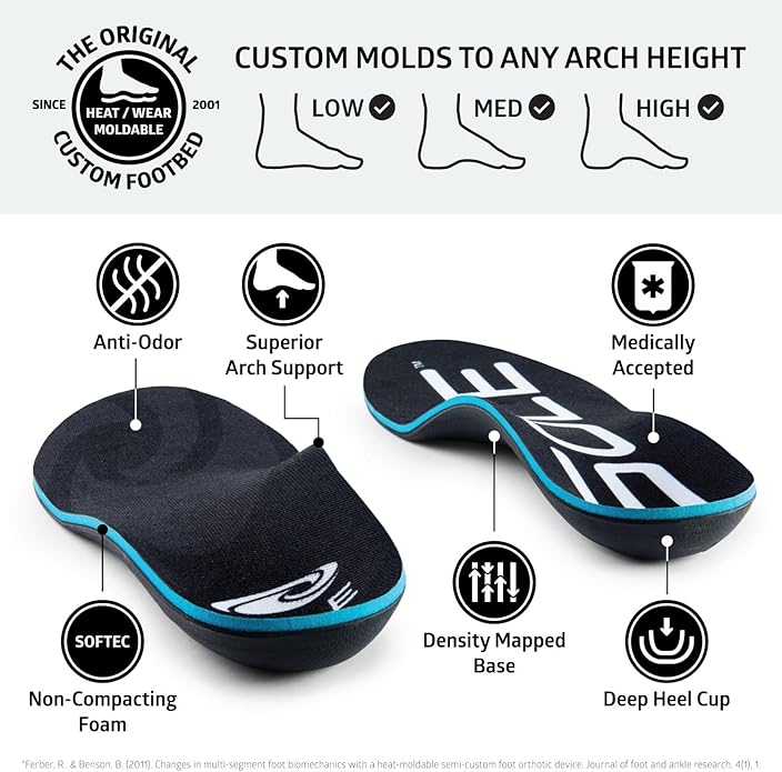 SOLE Active Thick Insoles - Custom Moldable Orthotic Support for Any Arch Type, Plantar Fasciitis Relief - Multiple Sizes