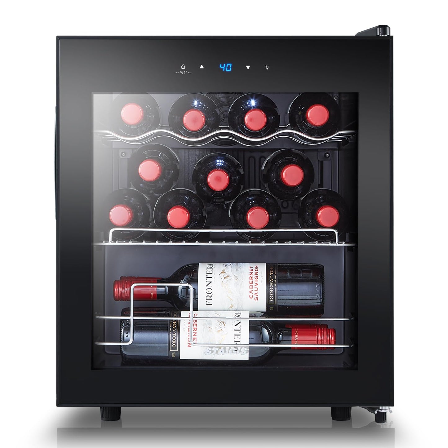 STAIGIS Mini Wine Fridge Freestanding, Wine Cooler Refrigerator 15 Bottle w/Digital Control, Countertop Mini Fridge for Red & White, Glass Door