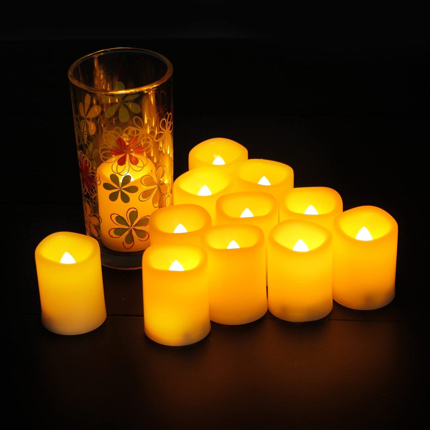 Battery Operated Flameless Votive Tea Lights Realistic Bright Flickering Electric Fake Tealight LED Candles Halloween Pumpkin Christmas Wedding Party Festival Celebration Tabletop Decorations 36 Pack