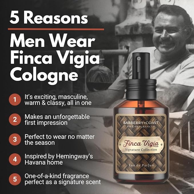 Finca Vigía Eau de Parfum (EdP) Cologne Signature Collection - 60ml | 2oz - Men's Fragrance - Scent: grapefruit, bourbon, leather, vanilla, amber, tobacco leaf, cedar, sandalwood