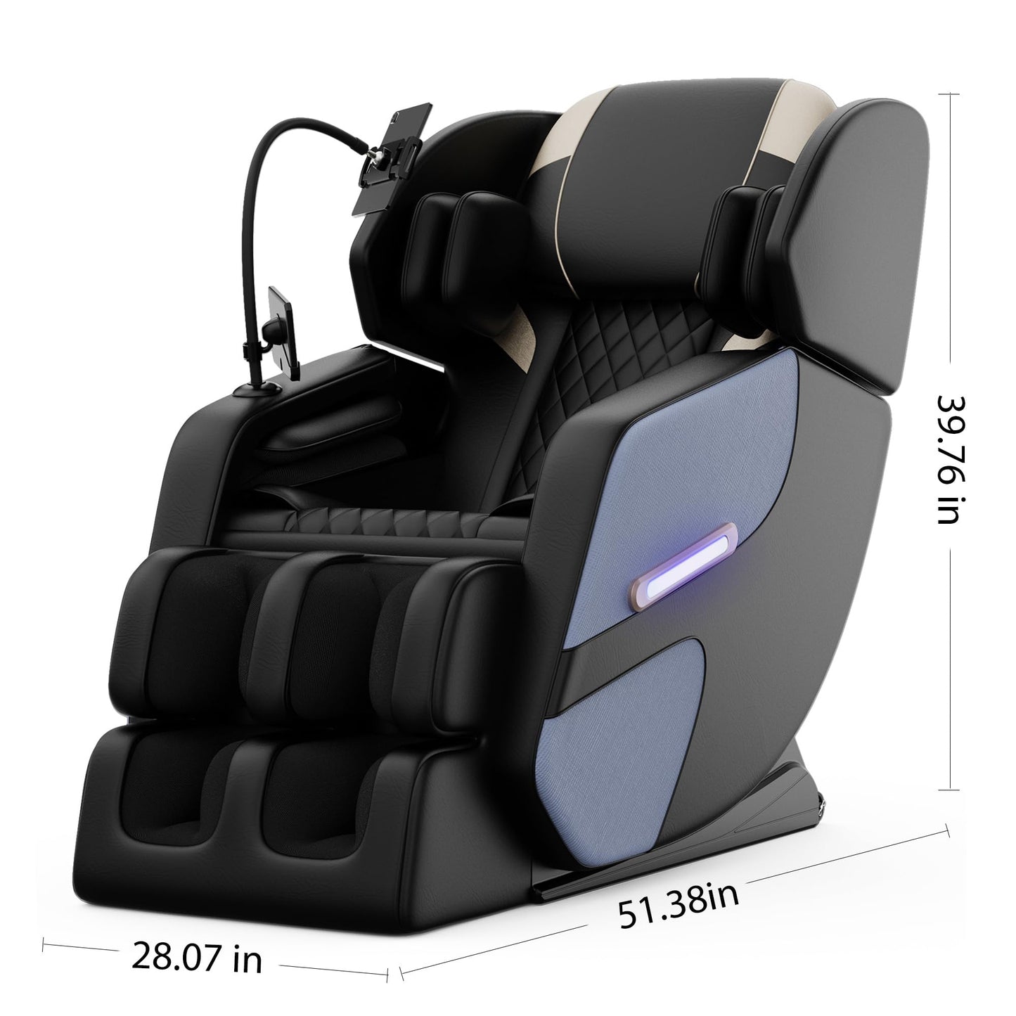 KEIKI Massage Chair Recliner with Zero Gravity, Full Body Air Pressure & Heating, Shiatsu Back & Foot Roller Massage, Bluetooth Speaker, Blue Ambient Light, PU Leather for Home & Office, Blue