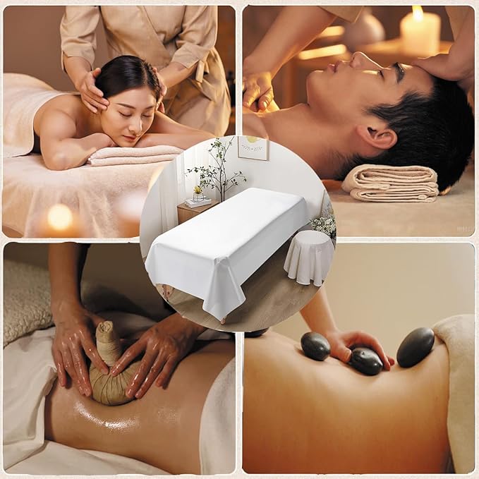 Massage Table Sheet, 87 x 51" PVC Reusable Wax Mat Pad Waterproof Massage Bed Cover Sheet (1Pcs White)