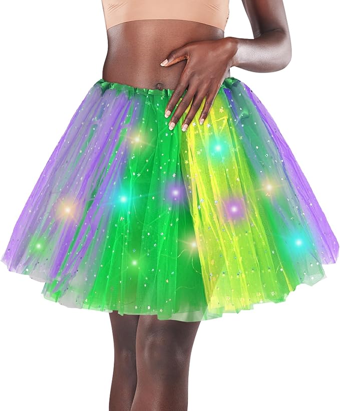 Women's LED Tutu Skirt Light Up Tutus Sparkle Skirts Layered Tulle Ballet Dance Skirt for Halloween Party Carnival Costume