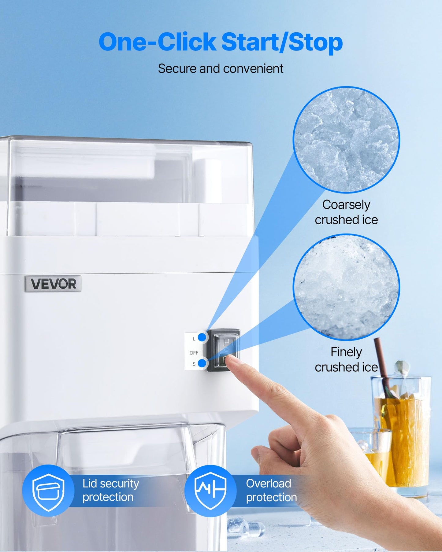 VEVOR Commercial Ice Shaver Machine, 1.91QT /1.8L Large Electric Ice Cube Crusher Shaved Maker with 300W Premium Motor, Stainless Steel Blades, for Bar Mixing Seafood Preservation Home Party, White