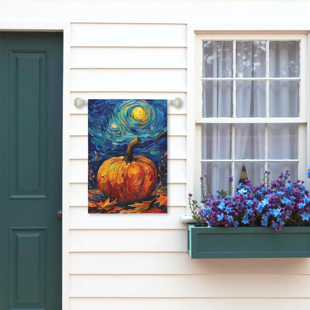 Dacawin Fall Garden Flag Pumpkin Maple Leaf Yard Flags Van Gogh Wall Banners Art Starry Night Sky Moon Garden Flags Autumn Harvest Thanksgiving House Banner for Patio Farmhouse Outdoor 28 x 40 Inch