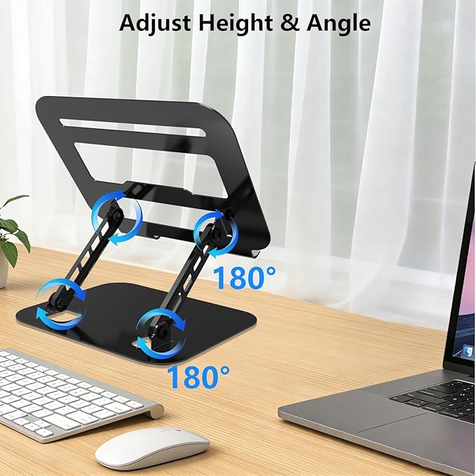 TAPMEI Adjustable Laptop Stand, Ultra Stable Metal Base Ergonomic Foldable Computer Riser for Desk Compatible with MacBook Pro/Air Notebook All Laptop Under 18 Inches (Black)