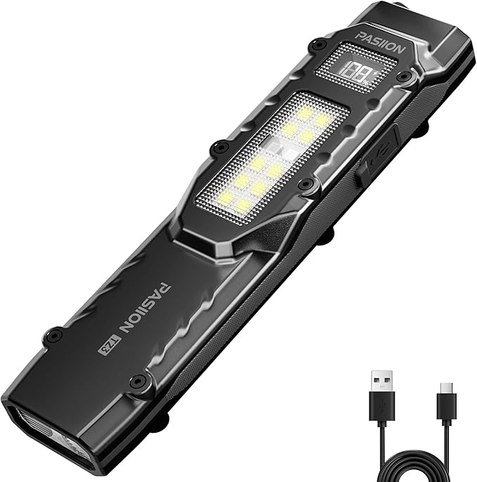 PASIION EDC Tactical Flashlight, Flat Flashlights Rechargeable,Dual-Switches LED Small Flashlight with Digital Display,Sta...