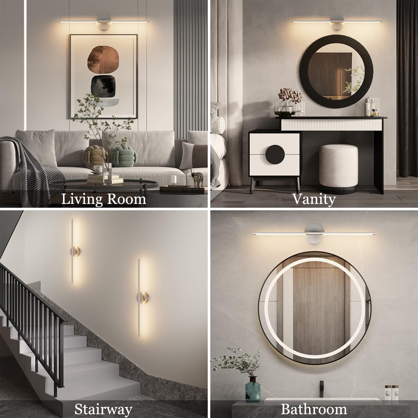 Coinmit 28In Sand Nickel Wall Sconces Set of Two Hardwired 3000K LED Modern Vanity Light 360° Rotatable for Living Room Bedroom Bathroom(2 Pack)