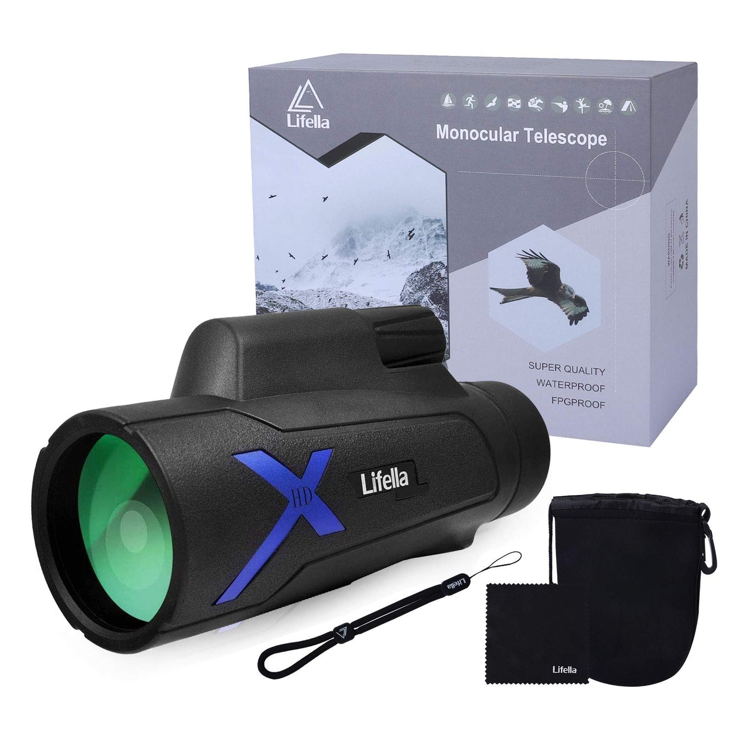 12X50 High-Power Monocular Telescope With Portable Bag - Ideal For Bird Watching, Hunting, Hiking, Camping - Large Vision With B