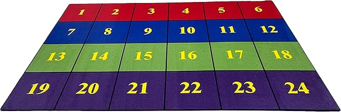 KIDCARPET.COM Classroom Seating Rug with 24 Squares Bright, 7'6" x 12' Rectangle, Educational Classroom Rug, Kids Learning Play Mat | Area Rug for Bedroom or Playroom