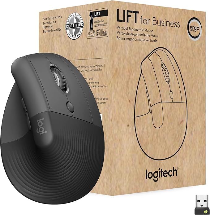 Logitech Lift for Business, Vertical Ergonomic Mouse, Wireless, Bluetooth or Secured Logi Bolt USB, Quiet clicks, Globally...