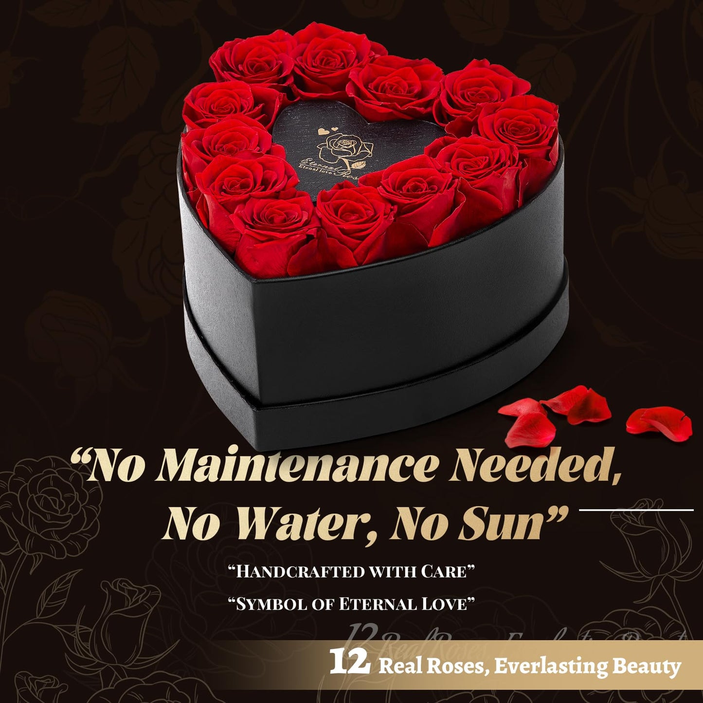 Anthonic 12 Preserved Roses in Heart-Shaped Box - Eternal Love Gift, Long-Lasting Roses for Her - Forever Flowers - Ideal for Valentine's Day, Anniversaries, Mother's Day - Elegant Display Box
