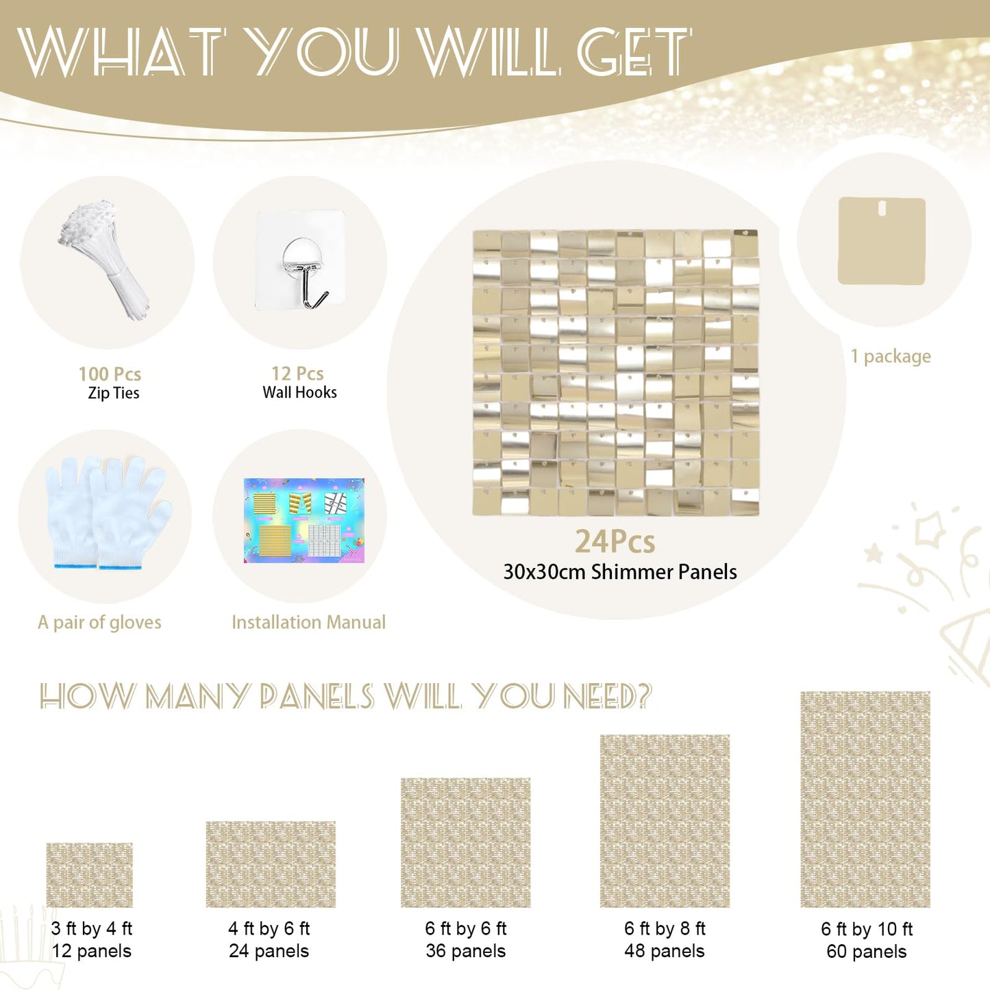 Glitter Sequin Backdrop Light Gold Shimmer Wall 6Ftx4Ft Disco Backdrop For Party Wedding Anniversary Birthday Bachelorette Party
