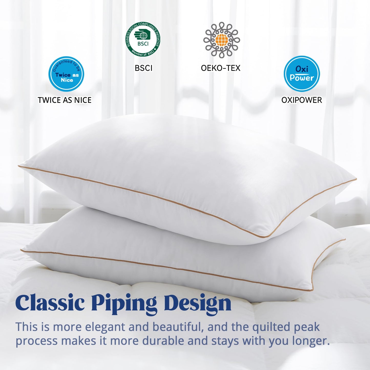 puredown® Goose Feather Down Pillows Queen Size Set of 2, Soft Fluffy Luxury Hotel Collection Pillow, 100% Cotton Cover, Medium Firm Bed Pillow for Back, Stomach or Side Sleeper.