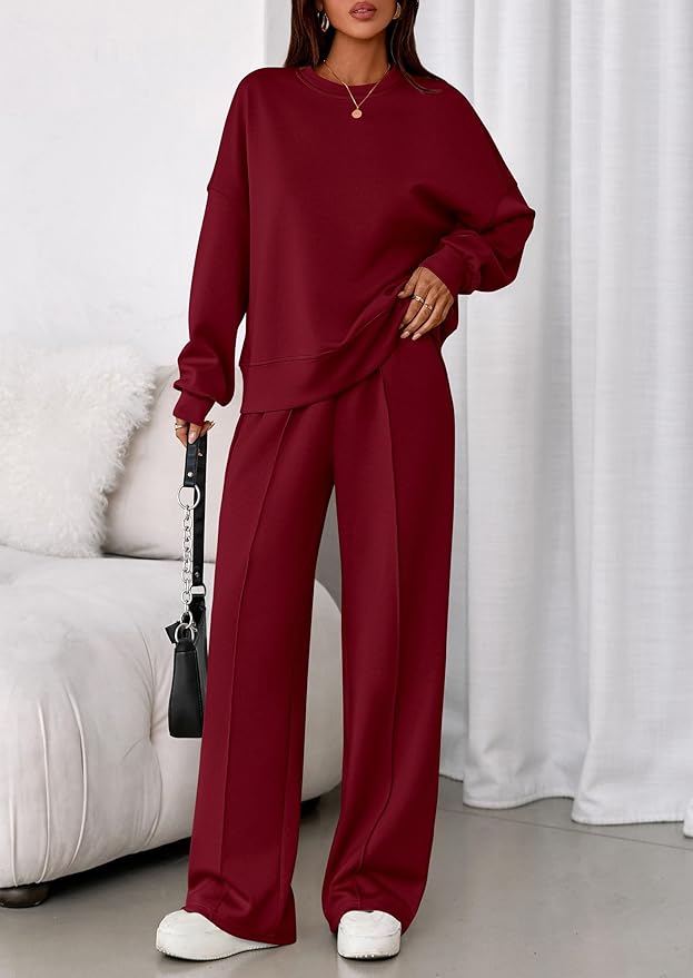 PRETTYGARDEN 2 Piece Sets For Women Fall Trendy Long Sleeve Sweatshirt Wide Leg Pants Loungewear Set Matching Sweatsuit