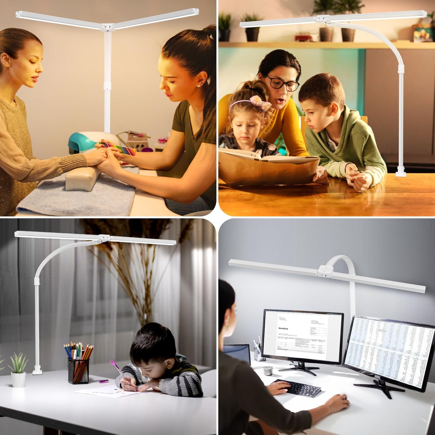 MACASA Double Head LED Desk Lamp with Remote Control for Home Office 24W Brightest Computer Desk Light for Workbench Drafting Architect Study Reading with Anti-Glare Cover