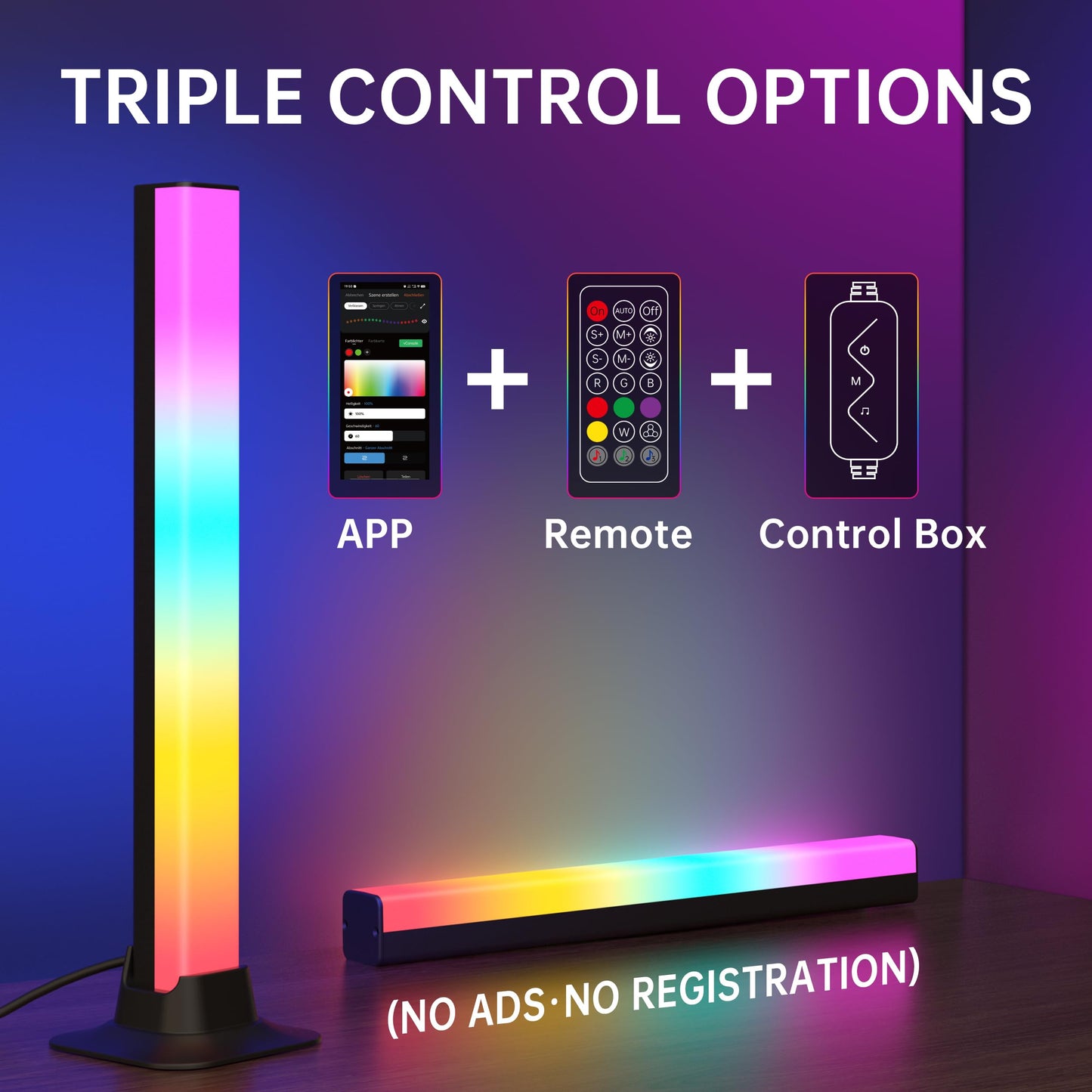 VUQ Light Bars with RGB+IC, 16.5-inch Bluetooth TV LED Backlight Suitable 45-85inch TVs, Smart TV Behind Lights with 16M Colors Scene and Music Modes for Gaming, Patry, Room Decotation