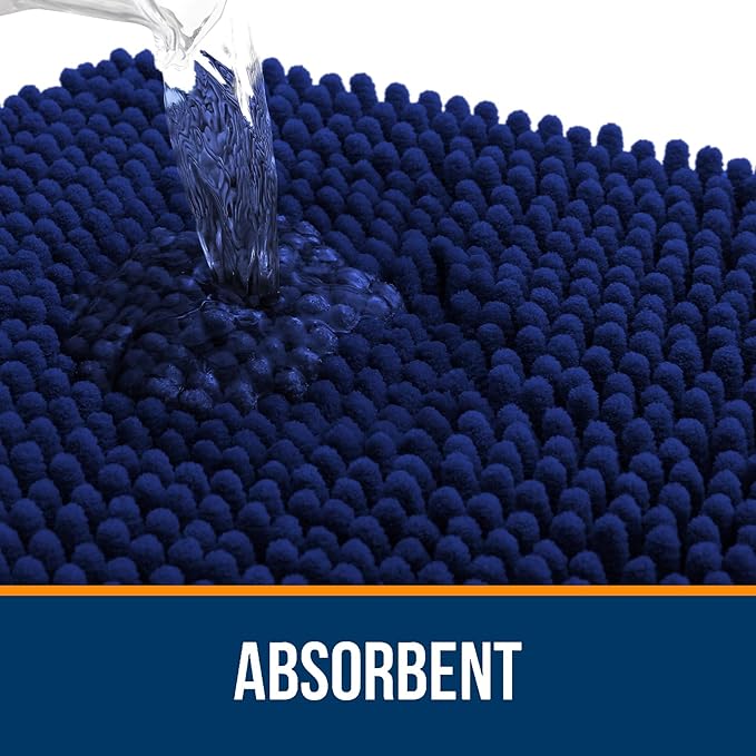 OLANLY Bathroom Rugs 36x24, Extra Soft Absorbent Chenille Bath Rugs, Rubber Backing Quick Dry, Machine Washable Bath Mats for Bathroom Floor, Tub and Shower, Home Decor Accessories, Navy
