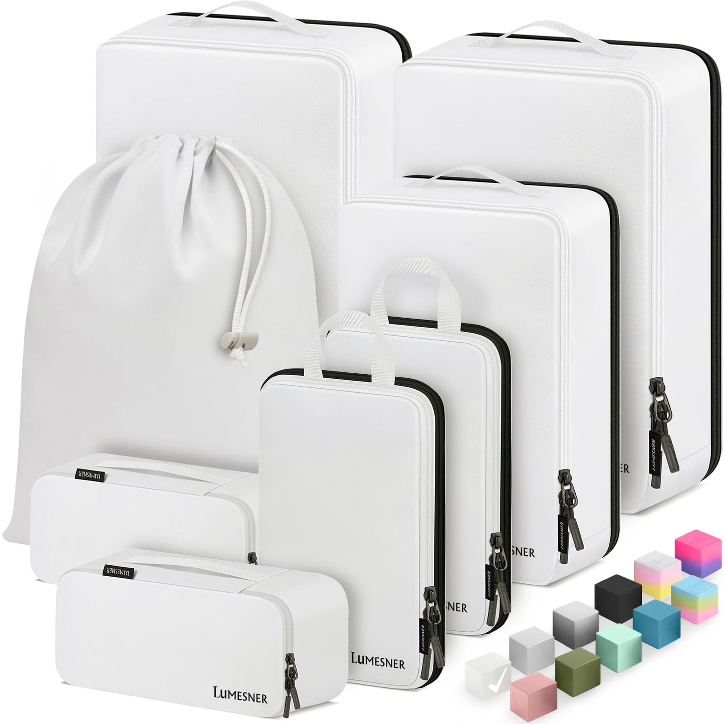 Velaybor 8 Set Compression Packing Cubes for Travel, Waterproof Luggage Organizers, Suitcase Organizer Set for Carry-On & Checked Baggage, Travel Accessories for Men & Women