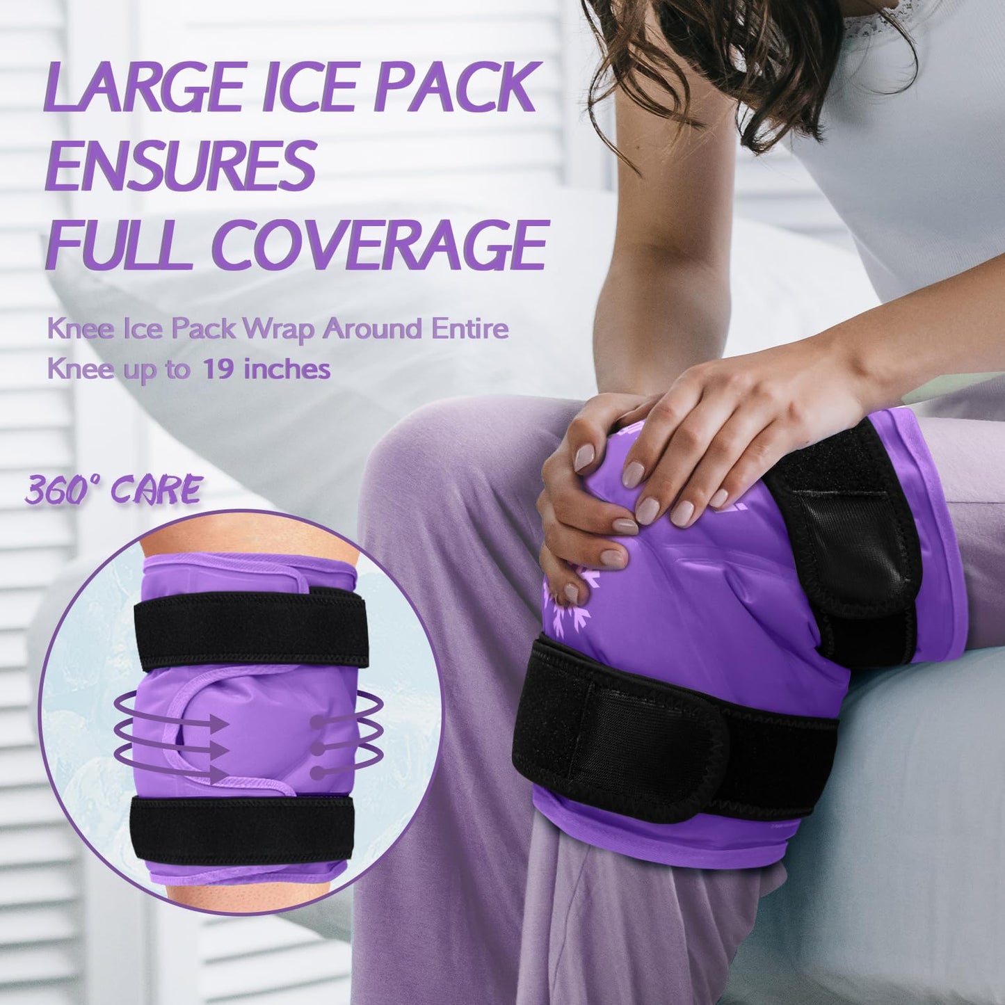 KingPavonini XXL Knee Ice Pack Wrap Around Entire Knee After Surgery, Large Reusable Gel Ice Pack for Injuries, Pain Relief, Swelling, Sports Injuries, 2 Pack (Purple)
