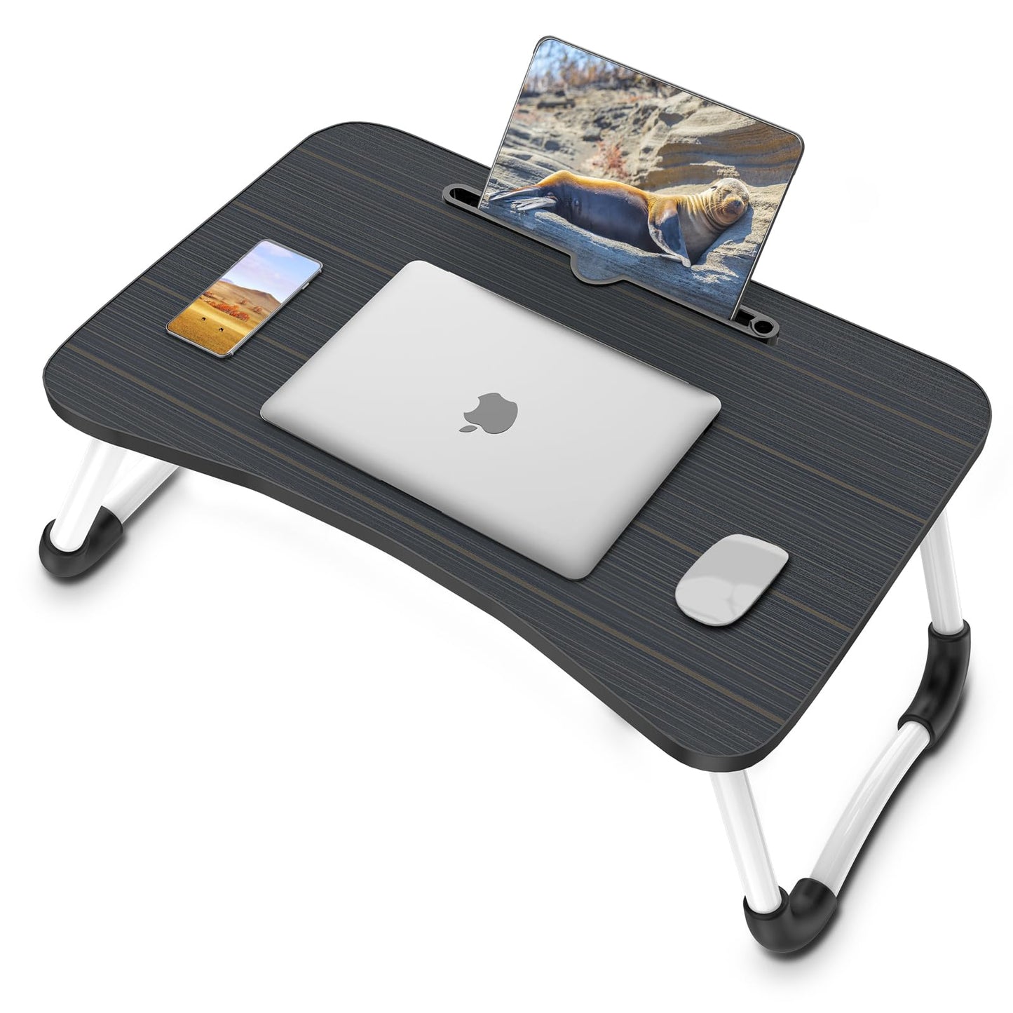 Zapuno Laptop Bed Desk, Foldable Laptop Tray Table with Tablet Slot, Lapdesk Laptop Stand for Bed Portable Standing Table for Bed Couch Floor