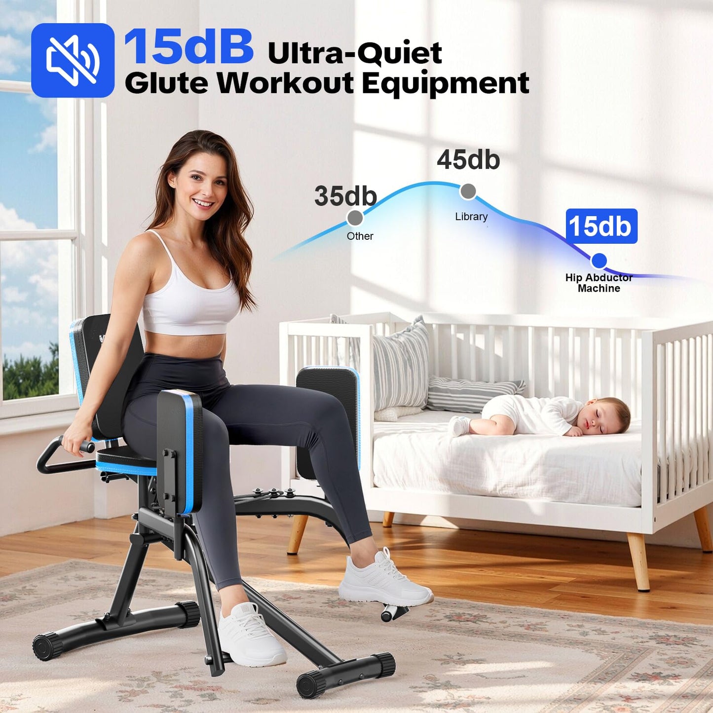 Keep Sexy Hip Abductor Machine for Home Gym, 6-Level Thigh Exercise Equipment w/ Bonus Resistance Band | Compact Plush Padding Glute Machine, Booty Builder & Thigh Toner for Women Men