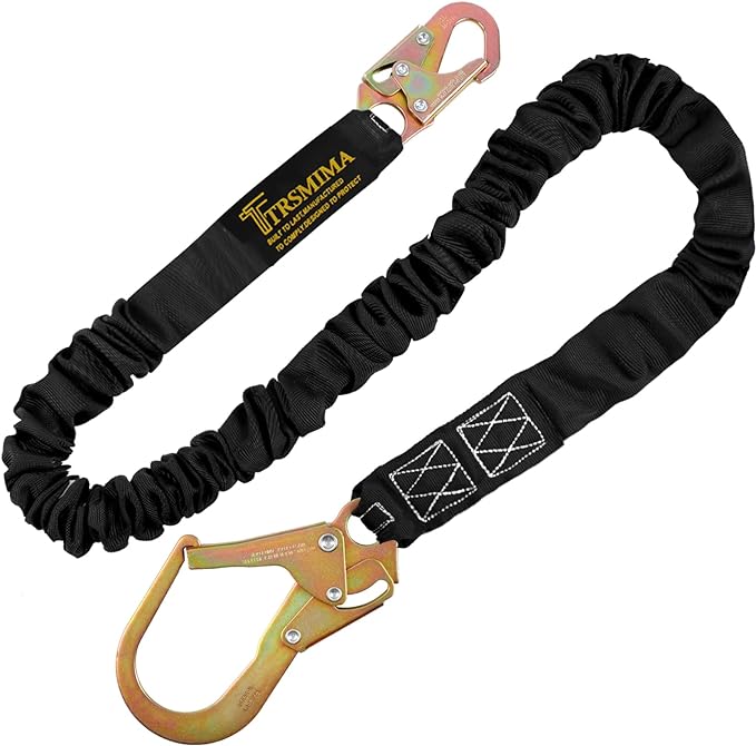 TRSMIMA Safety Harness Lanyard Retractable - Fall Protection Climbing Tree Strap 6 FT Single Leg Internal Shock Absorbing ...