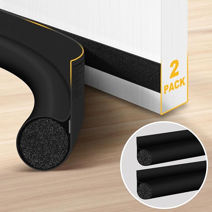 HomeProtect Door Draft Stopper 2 Pack Adjustable, Door Sweep for Bottom of Door, Weather Stripping Door Seal Interior & Exterior, Block Cold Air, Sound Light Dust, Easy to Install,30” Black
