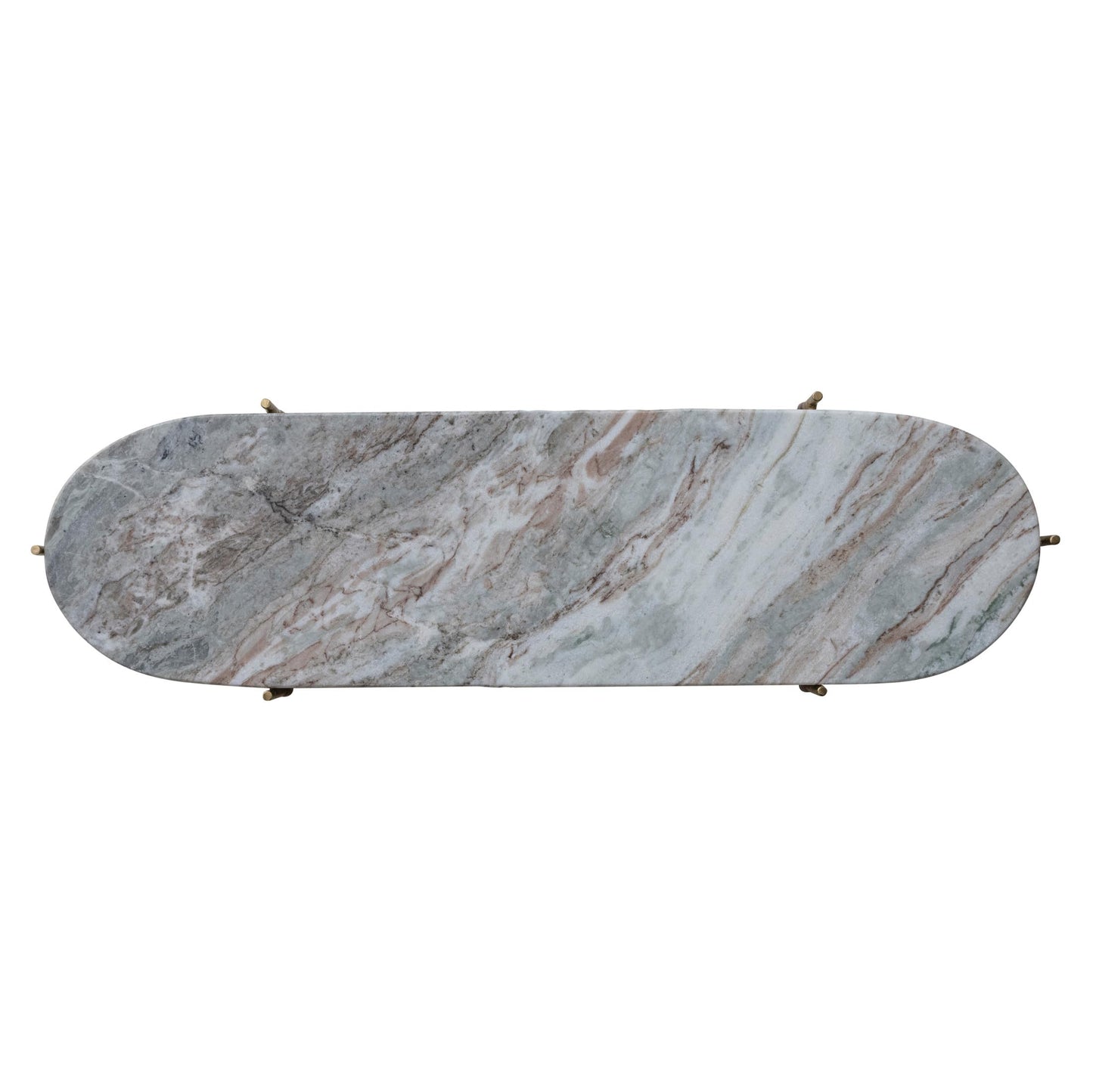 Creative Co-Op Oval Decorative Marble Tray with Stand, Grey Melange and Gold Finish