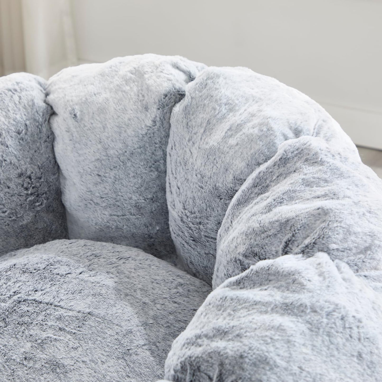 DUOMAY Giant Bean Bag Chair, Faux Fur Cozy Beanbag Chair for Adults, Kids, Round-Shaped Large Bean Bag Couch with Memory Foam for Living Room, Bedroom, Dorm, Grey