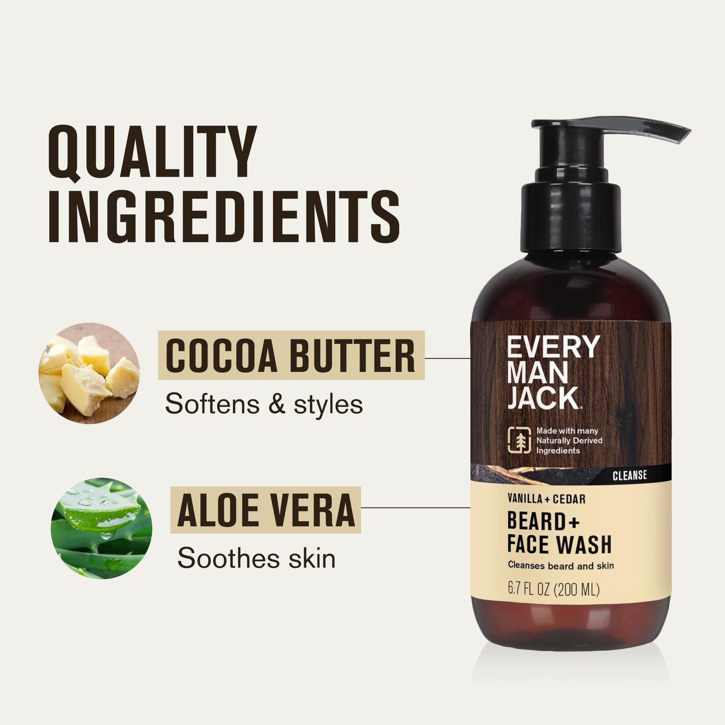Every Man Jack Beard + Face Wash - Vanilla & Cedar Fragrance - Cleans & Softens Your Beard and Skin - Naturally Derived w/Aloe a