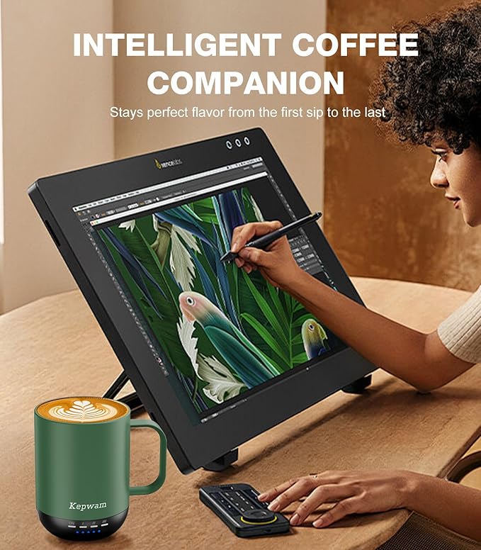 Kepwam Self Heating Coffee Mug T1-16oz Fast Heating & Ultra Long-Lasting Battery Life, Heated Coffee Mug Up to 149℉ - Touch & App Controlled Coffee Mug, Birthday Gifts for Women and Men
