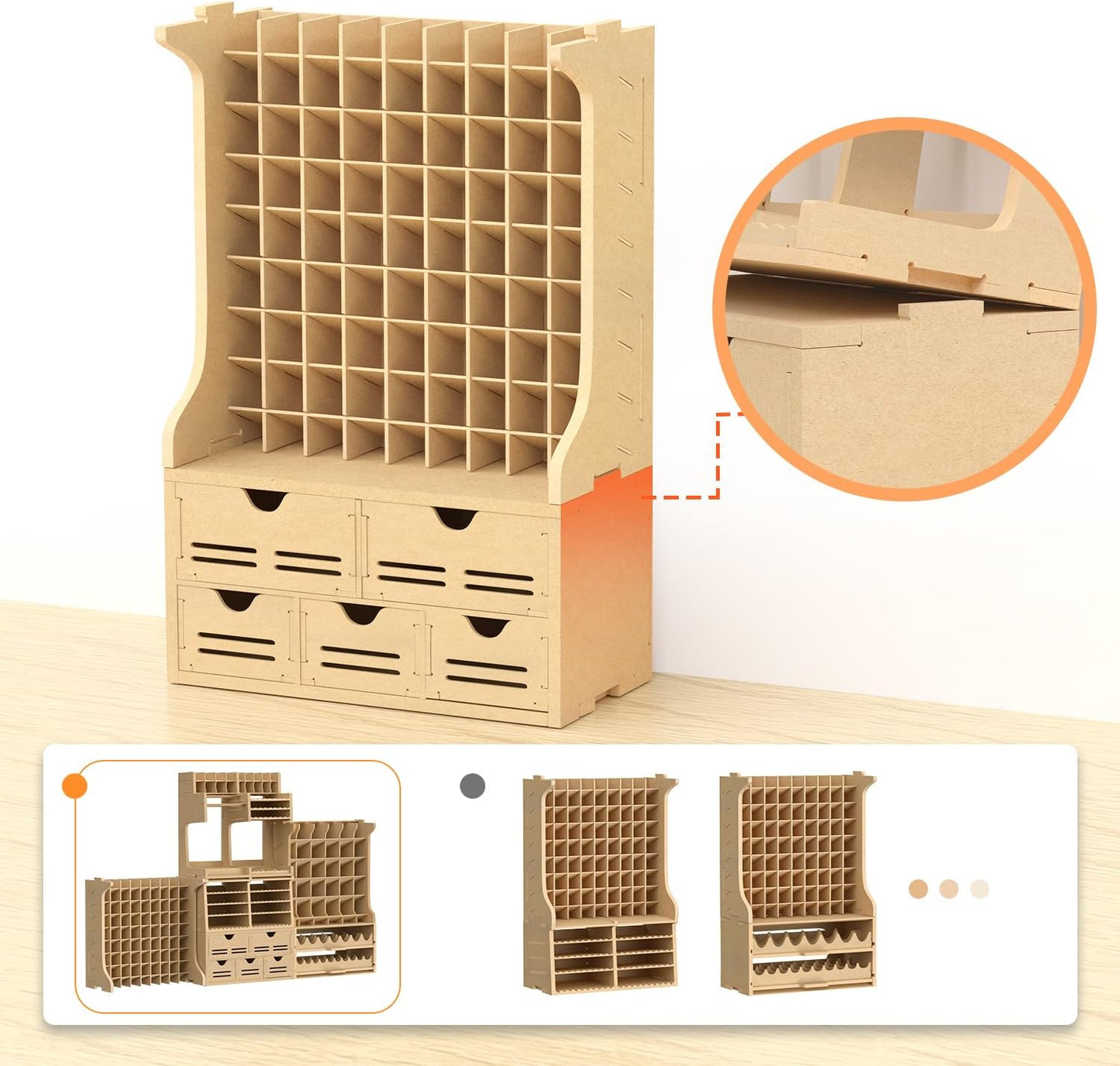 Large Capacity Plastic Model Tool Storage Paint Rack - Holds 72 Pieces, Compatible with Vallejo Modular Paint Rack, MDF Material, GK12