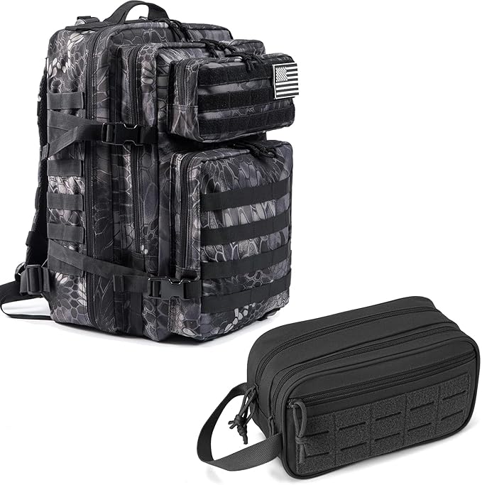 QT&QY 45L Tactical backpack & Tactical Toiletry Bag