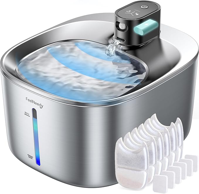 Cordless Cat Water Fountain, Battery Operated, 4L/135fl oz Stainless Steel Pet Water Fountain for Cats Dogs with Motion Se...
