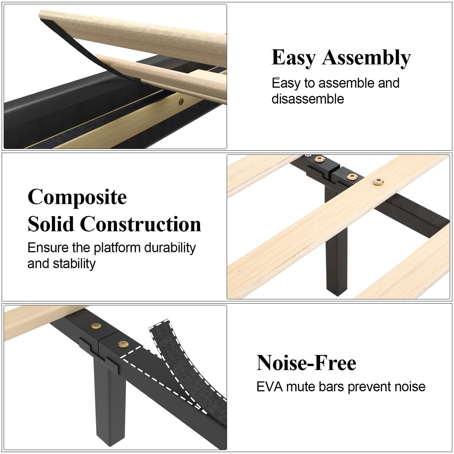 E-Motie Full Size Bed Frame with Wingback Upholstered Diamond Tufted Storage Headboard, LED Lights and Charging Station, Solid Wood Slats, Noise-Free, Easy Assembly, No Box Spring Needed, Black