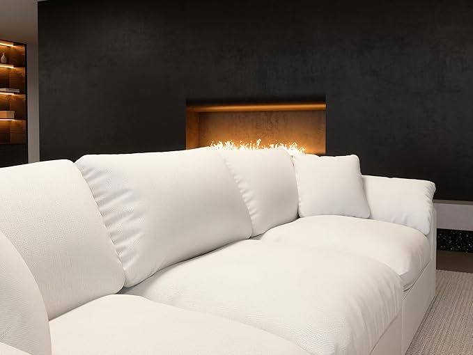 Forest aesthetics Modular Sectional Sofa Cloud Couch,Down Filled Comfy Cloud Modern Sofa,White Linen L Shape Oversized Couch Cushion Covers Removable Furniture for Living Room