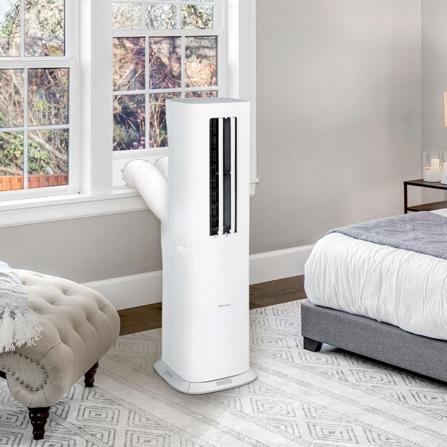 Hisense 8,000 BTU Portable Inverter Air Conditioner with Dehumidifier, Quiet Operation & Dual Hose Design, AC Heater Combo Unit for Room in White