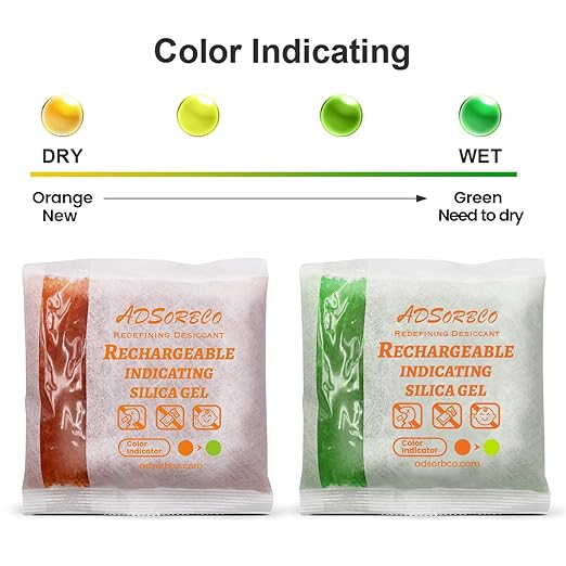 Adsorbco Rechargeable 200 Gram 2 Packs Desiccant, Indicating Silica Gel Packets, Moisture Absorbers for Storage, Gun Safe Dehumidifiers