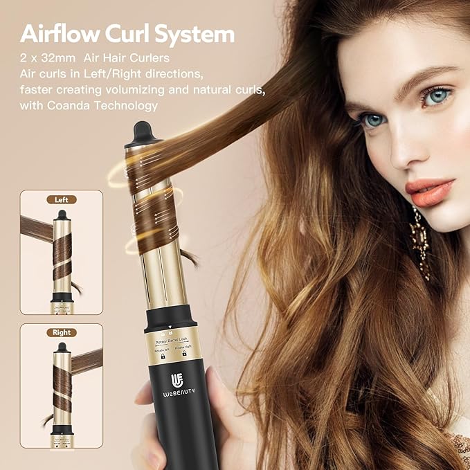 Hair Dryer Brush, webeauty 5 in 1 Professional Hot Air Styling, High-Speed Negative Ionic Hair Dryer Fast Drying, Multi Hair Styler with Air Curling Iron, Volumizing, Straightening (Black)