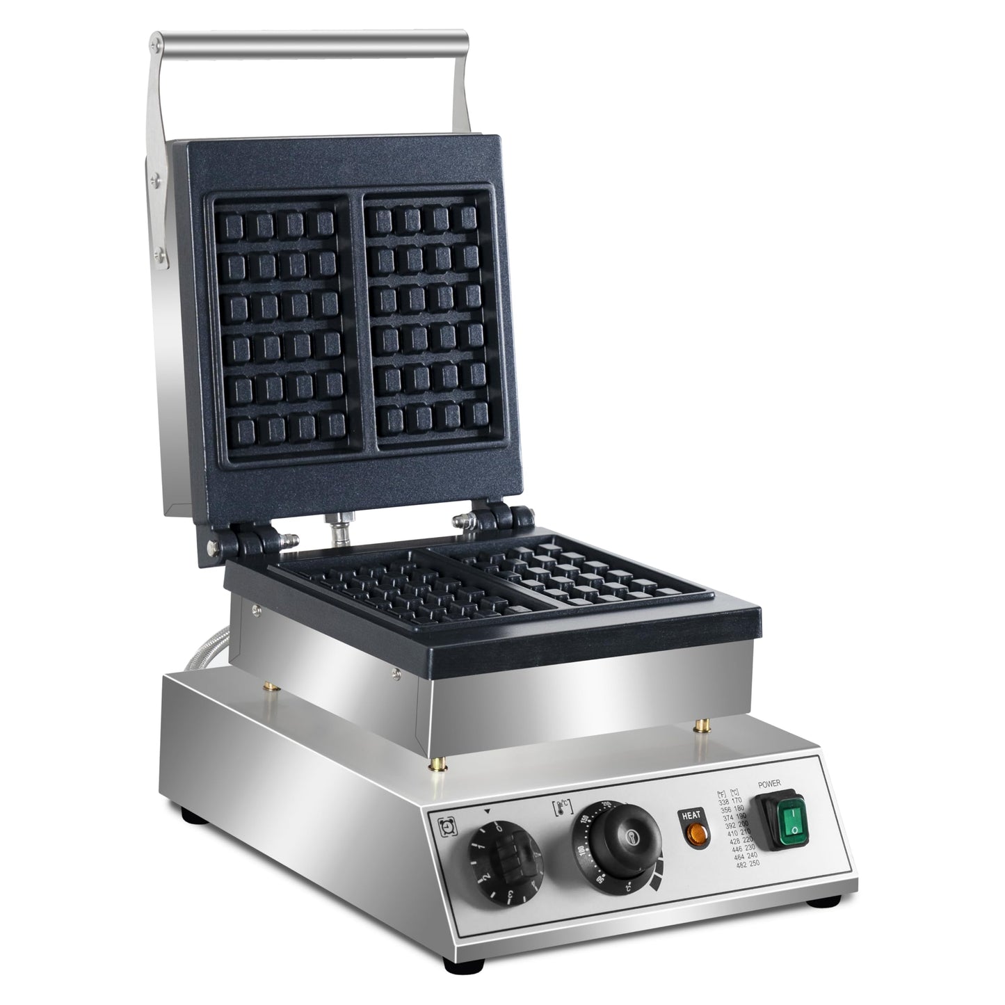 Commercial Waffle Maker, 1600W rectangle Waffle Iron, Non-Stick Belgian Waffle Baker Machine With Temp Range and Time Control, Teflon-Coated Baking Pan Stainless Steel Body