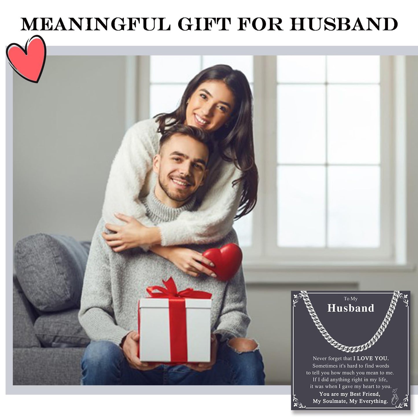 ACOGVN Valentines Day Gifts for Husband Cuban Link Chain Necklace for Men, Fathers Day Birthday Anniversary Christmas Stainless Steel Jewelry Gifts for My Husband Him from Wife