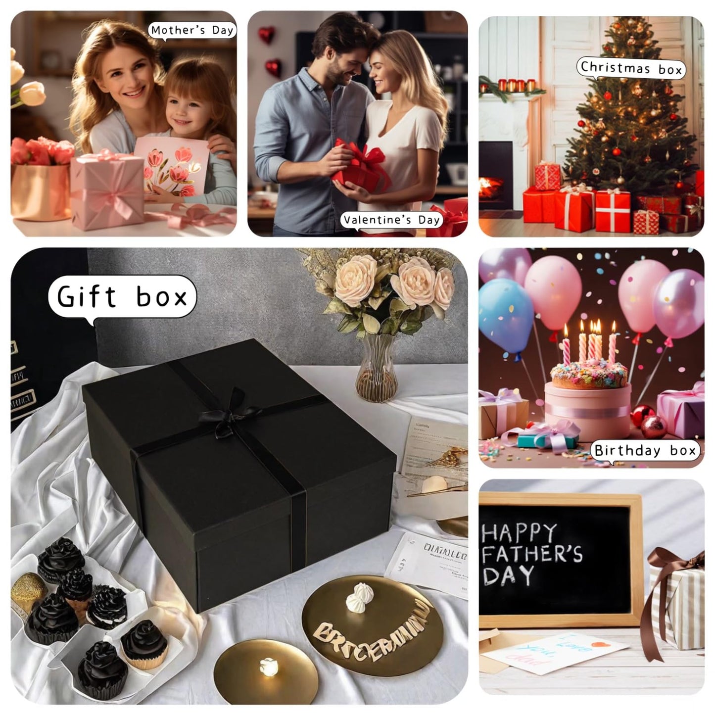 YINUOYOUJIA Large Gift Box 16.5x13x5.5 inches,Black Boxes for Presents,Birthday,Valentine's Day,Mother's Day,Christmas,Anniversary