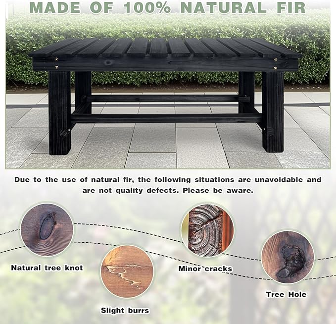LSPYYDS Outdoor Garden Bench, 2-Person Wood Patio Bench Weatherproof Outdoor Backless Bench, Anti-Corrosion and Anti-Rust Garden Benches for Garden Lawn Porch Park Backyard (Black,35.5''/90cm)