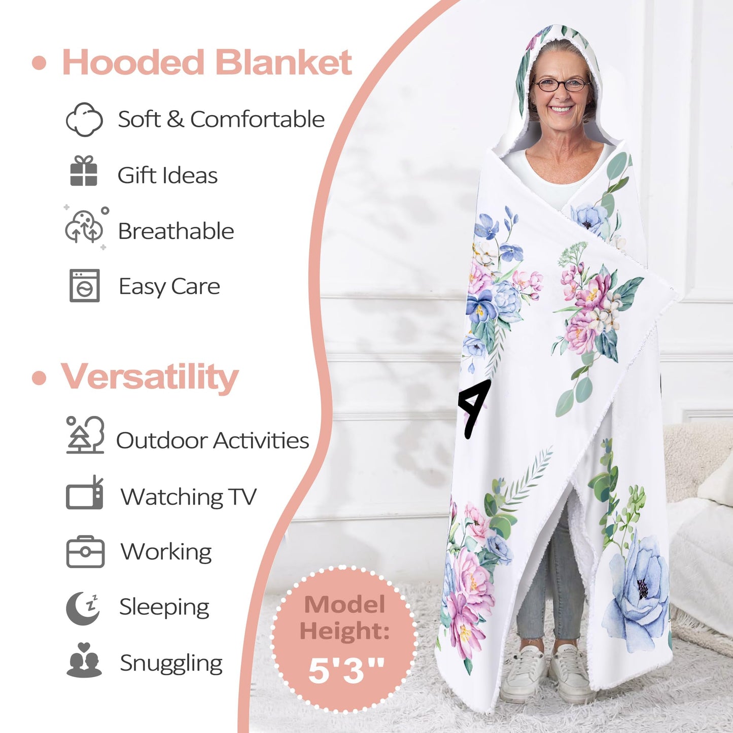 Mothers Day Grandma Gifts, Gift for Grandma Wearable Blanket, Great Grandma Hoodie Blanket from Grandkids, Thoughtful Grandma Hooded Blanket 47x72 In for Birthday, Grandparents Day, Christmas