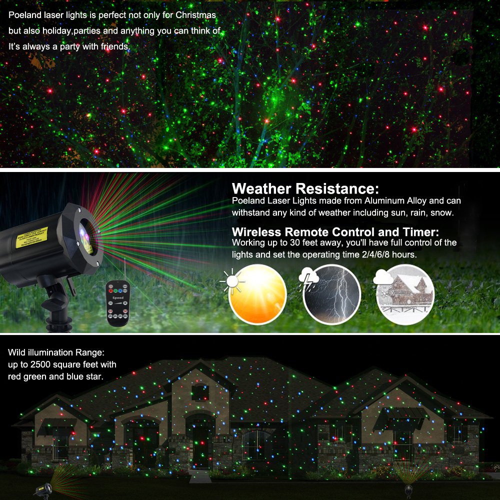 Poeland Garden Lights Moving Laser Christmas Lights Firefly Star Projector for Home and Garden
