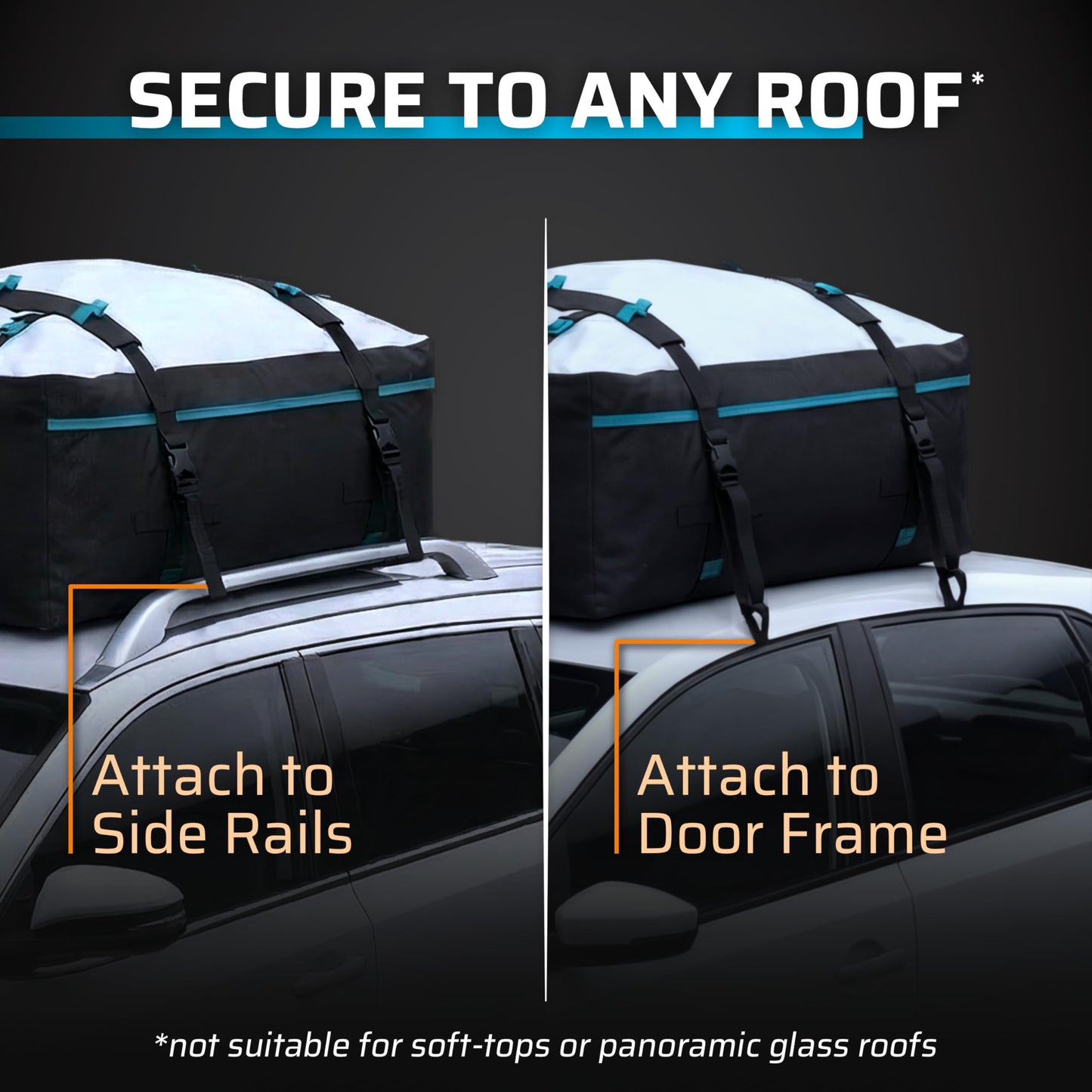 Wild Xplorer Rooftop Cargo Carrier - 19 Cubic Feet (XL), Waterproof Soft Shell Car Roof Cargo Carrier, Heavy Duty Car Top Luggage Cargo Bag with Patented Door Hooks and Non-Slip Mat